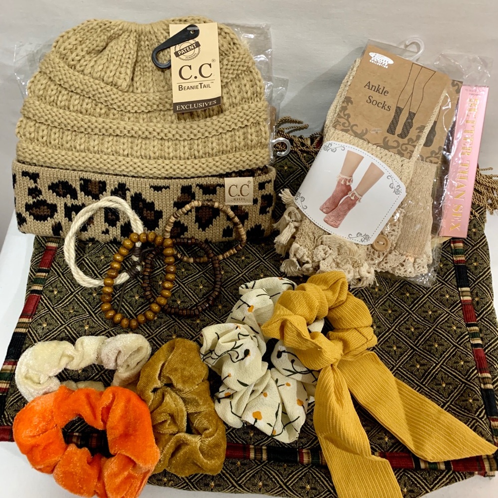 NWT C.C Beanie tail cap and accessories.